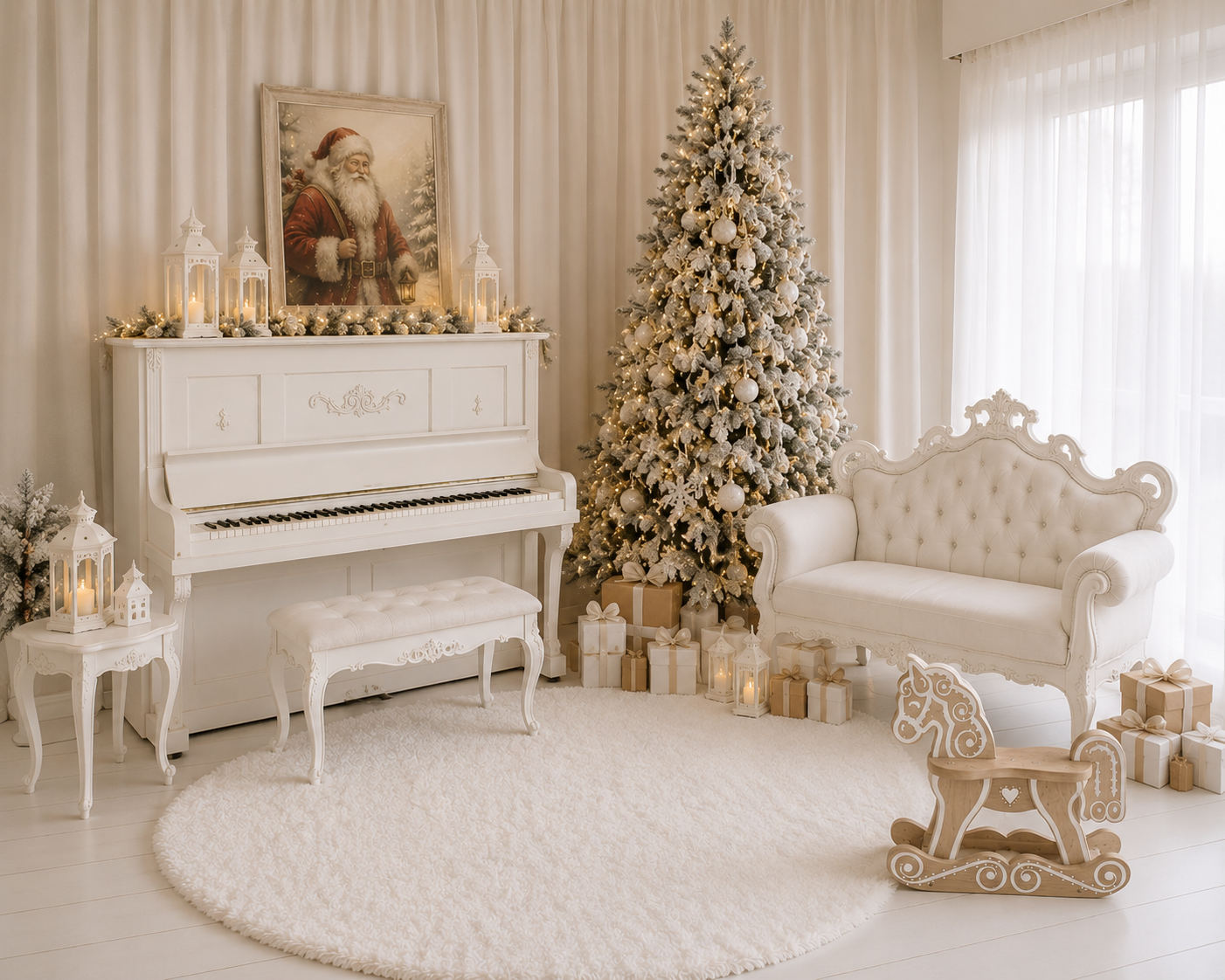 Elegancka biała sceneria świąteczna 2026 w studio Gdynia