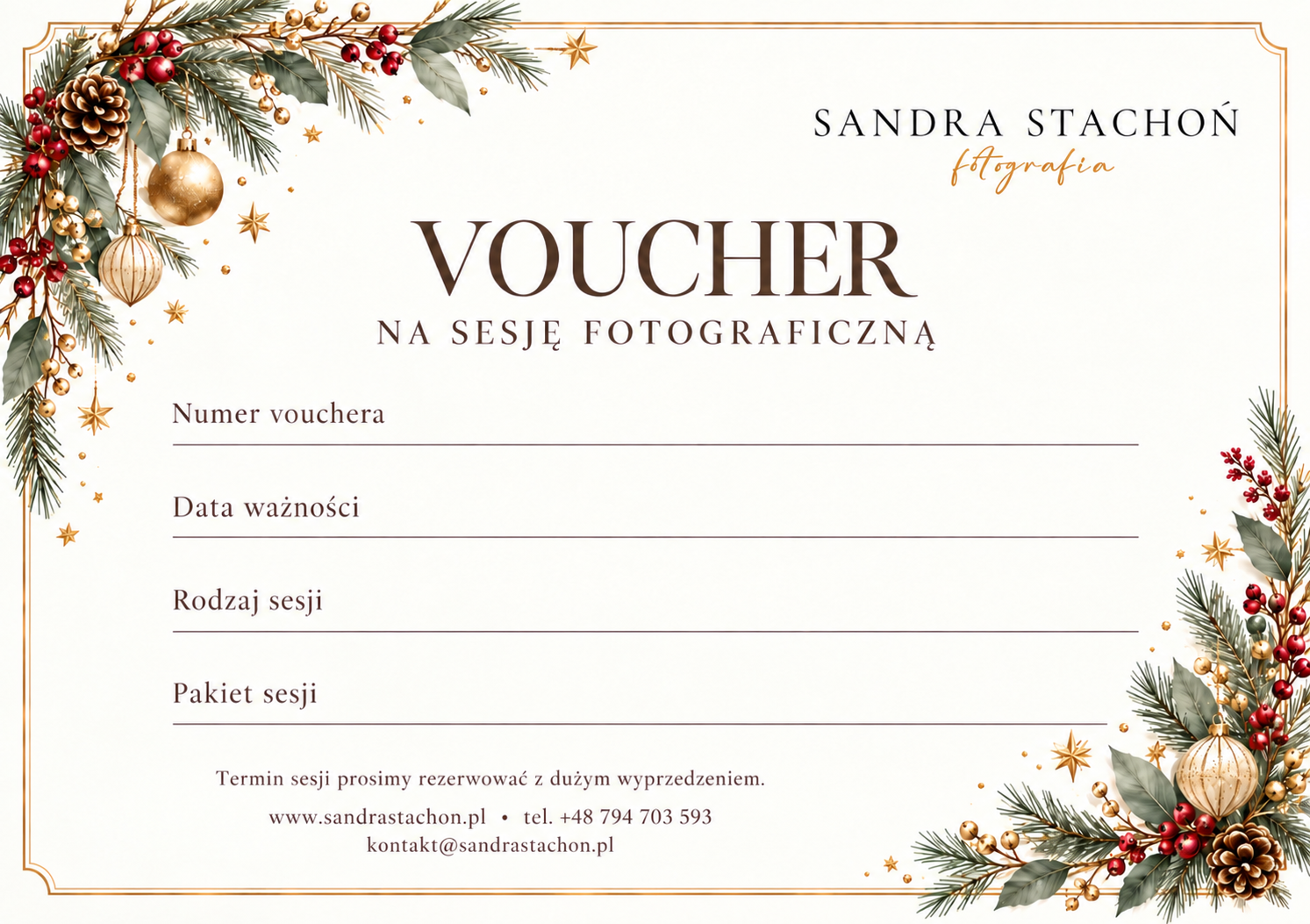 Dowolna sesja całoroczna - Voucher online - wysyłka na email - wersja świąteczna - obrazek 2